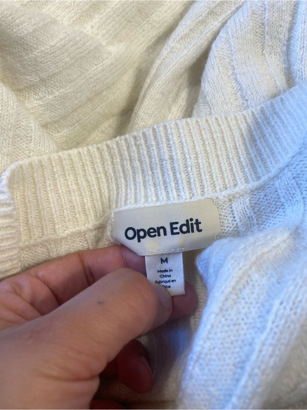 Open Edit Ivory Ribbed V Neck Sweater - Picture 3 of 3